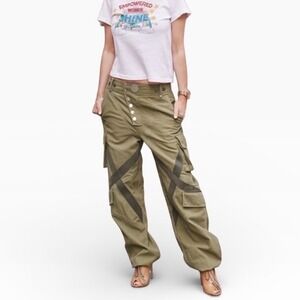 Balkan Womens Olive Green Asymmetrical Button Fly Cargo Utility Pants Size M